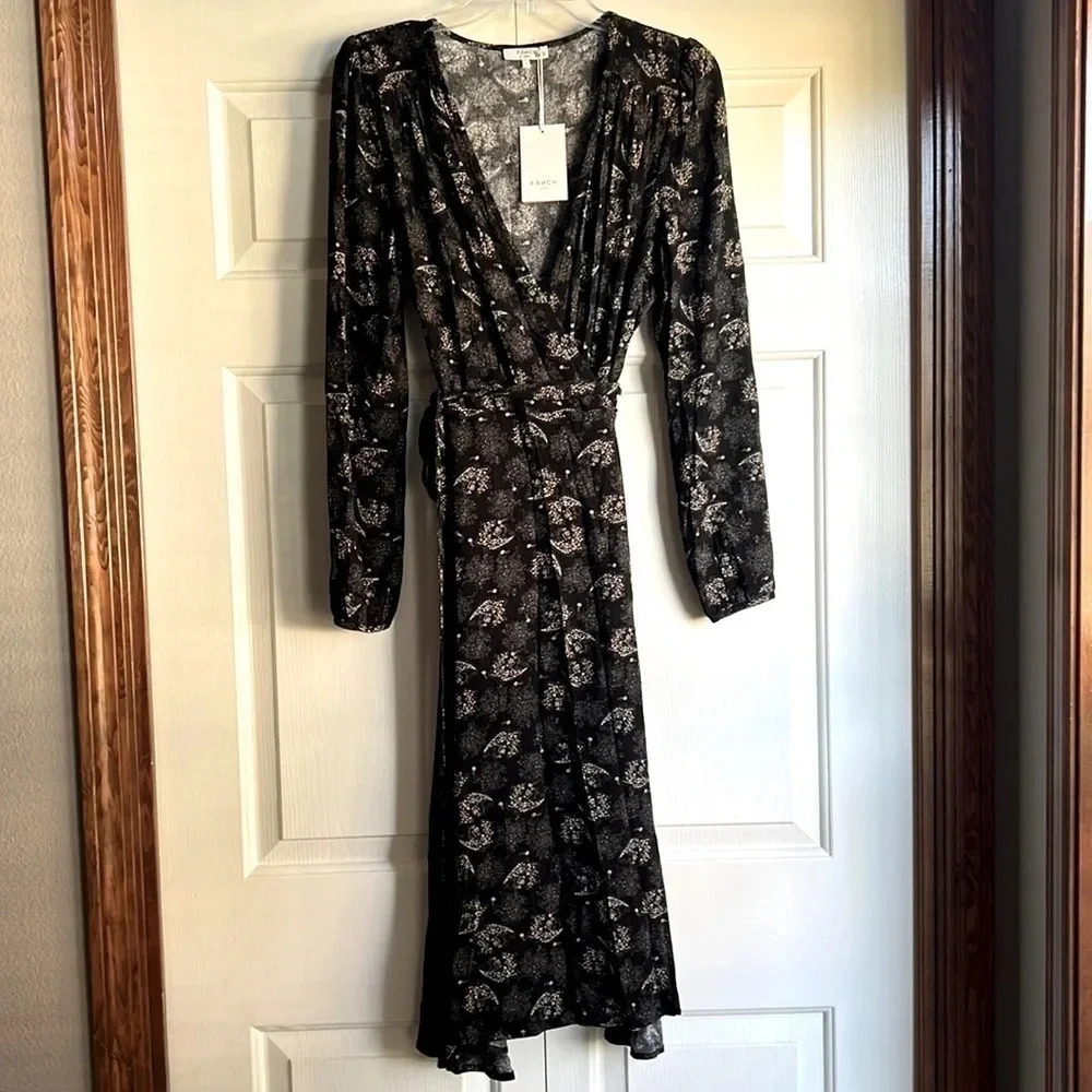 NWT FRNCH Paris Long sleeve Floral wrap midi dress women’s size Small
